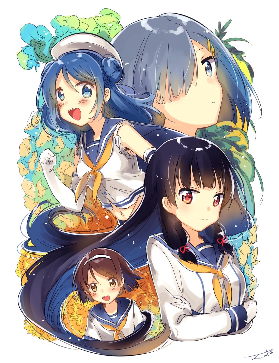 hamakaze_(kancolle), isokaze_(kancolle), kantai_collection, seifuku, tanikaze_(kancolle), urakaze_(kancolle), zuho_(vega)