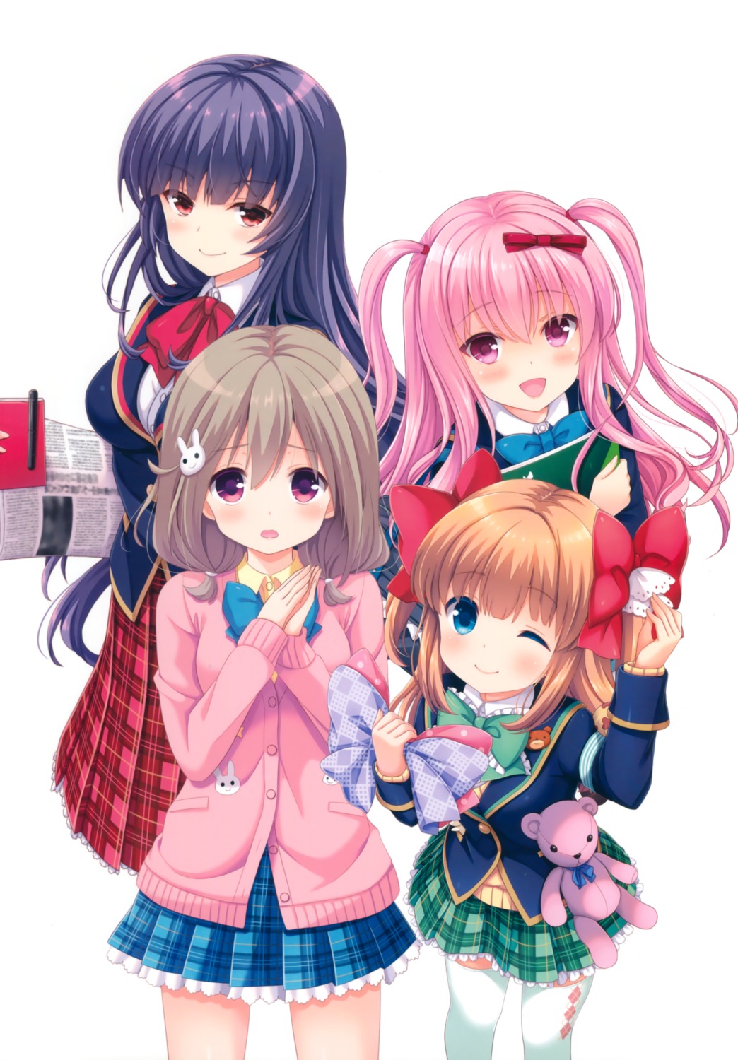 girlfriend_(kari), kagami_matsuri, kagurazaka_saya, kazemachi_haruka, seifuku, sweater, thighhighs, yuuki_nae