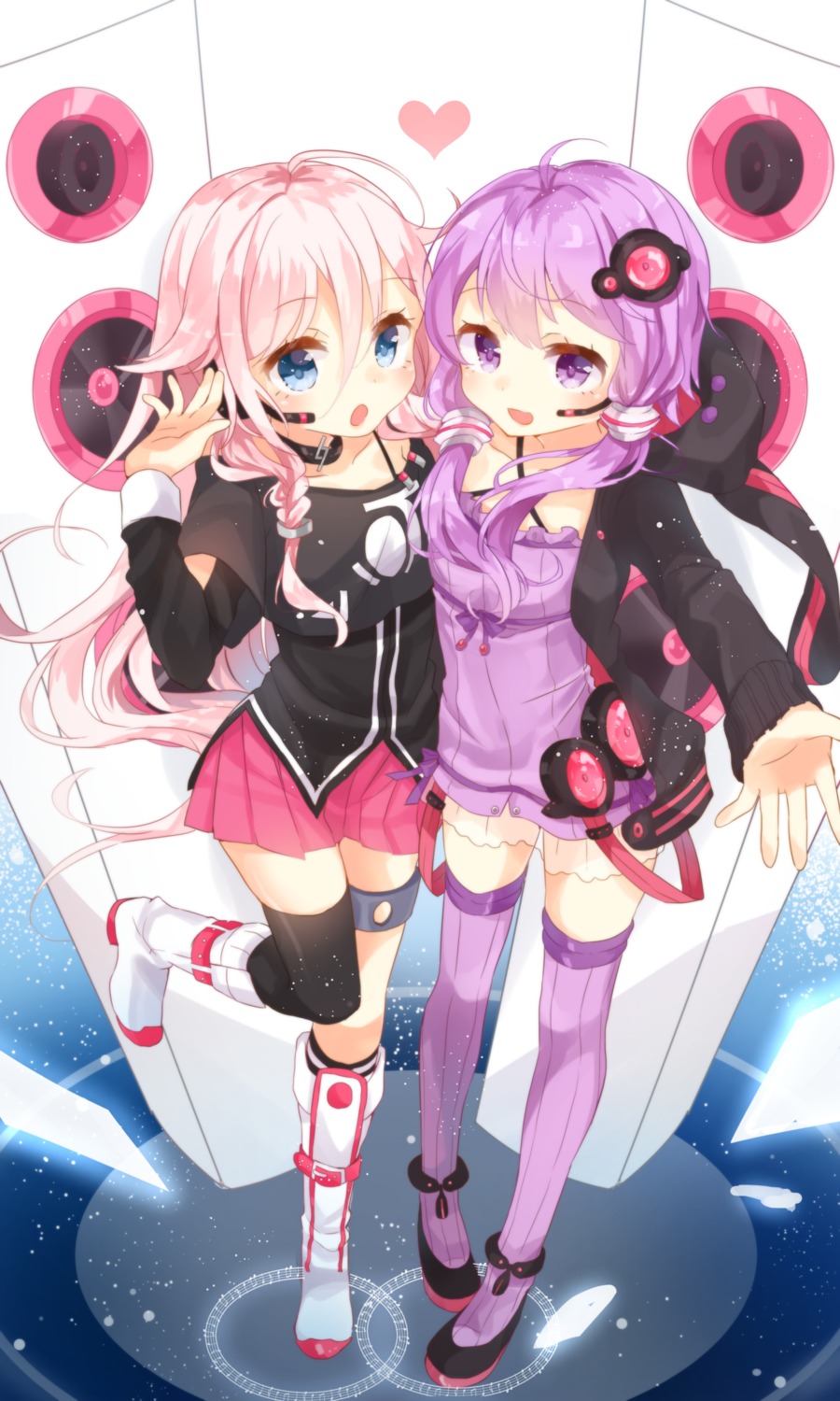 dress, garter, headphones, ia_(vocaloid), jimmy, see_through, thighhighs, vocaloid, voice_(vocaloid), yuzuki_yukari