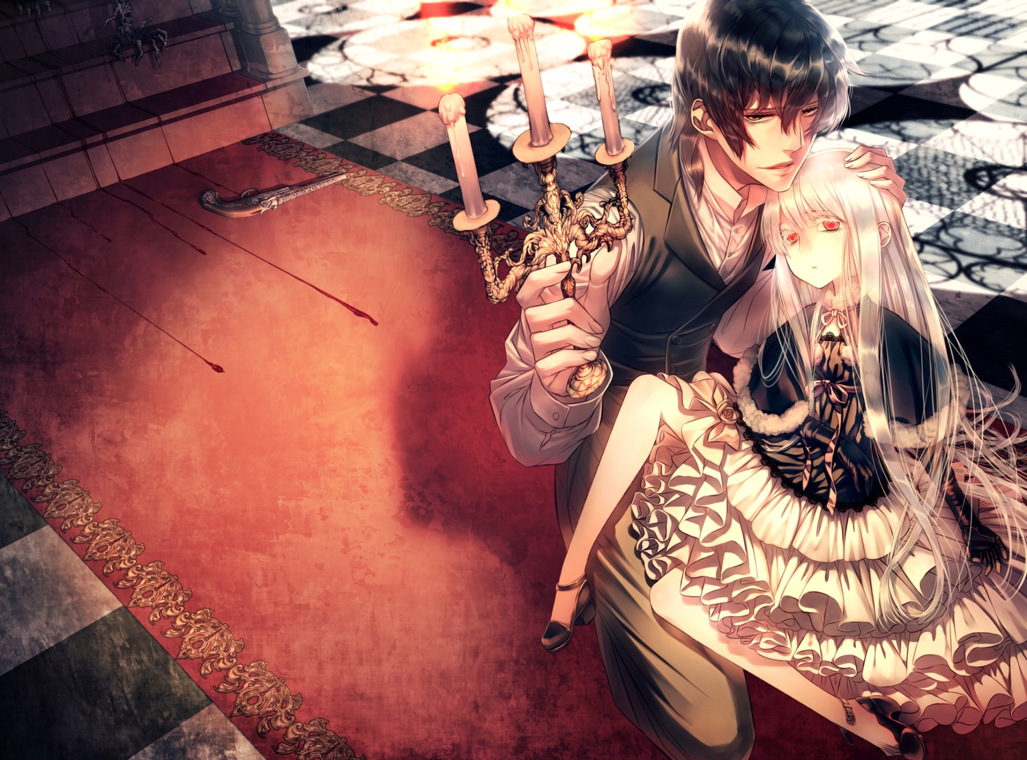 blood, dress, gun, heels, shijuuhachi