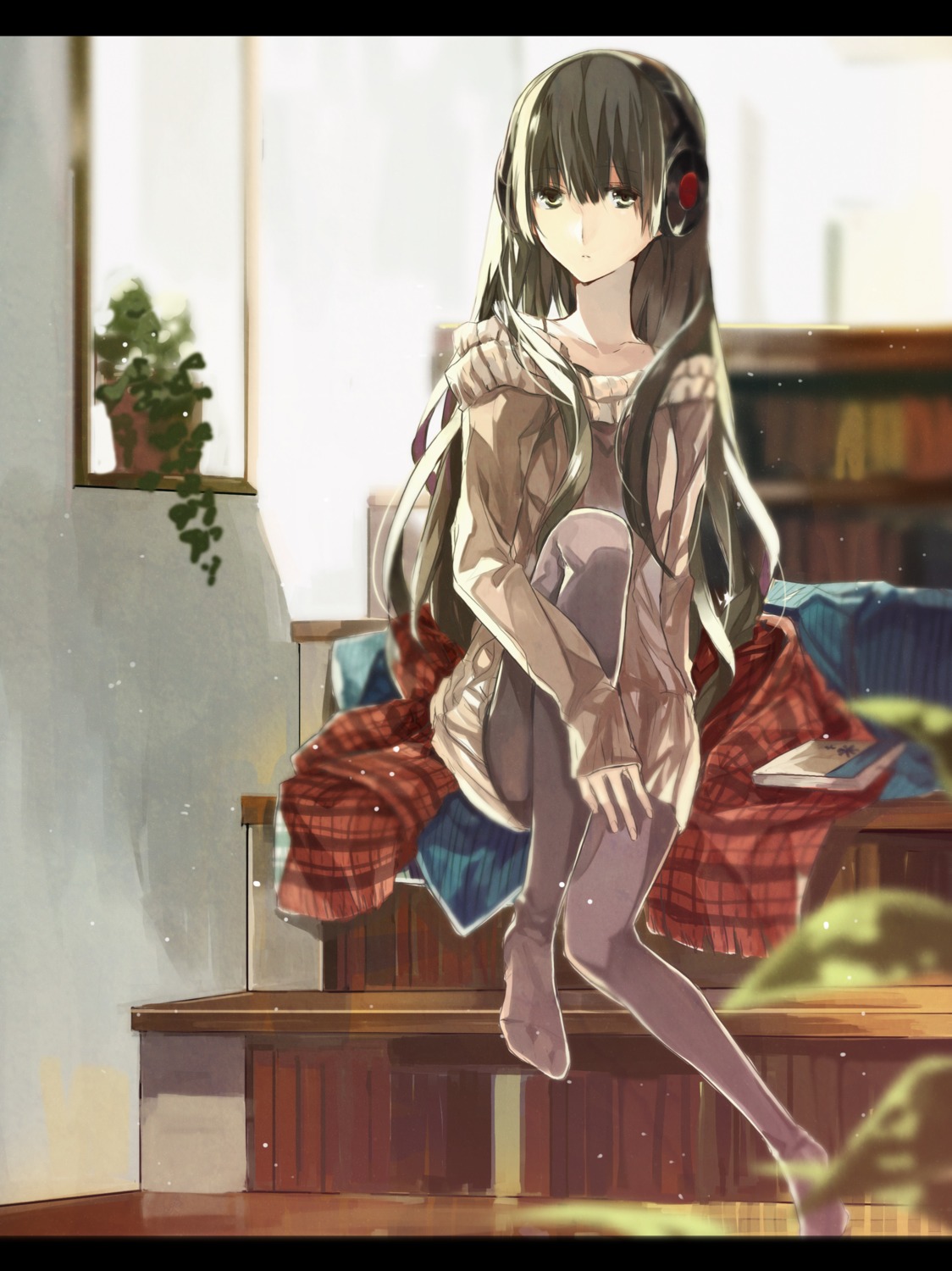 headphones, pantyhose, sweater, toryufu