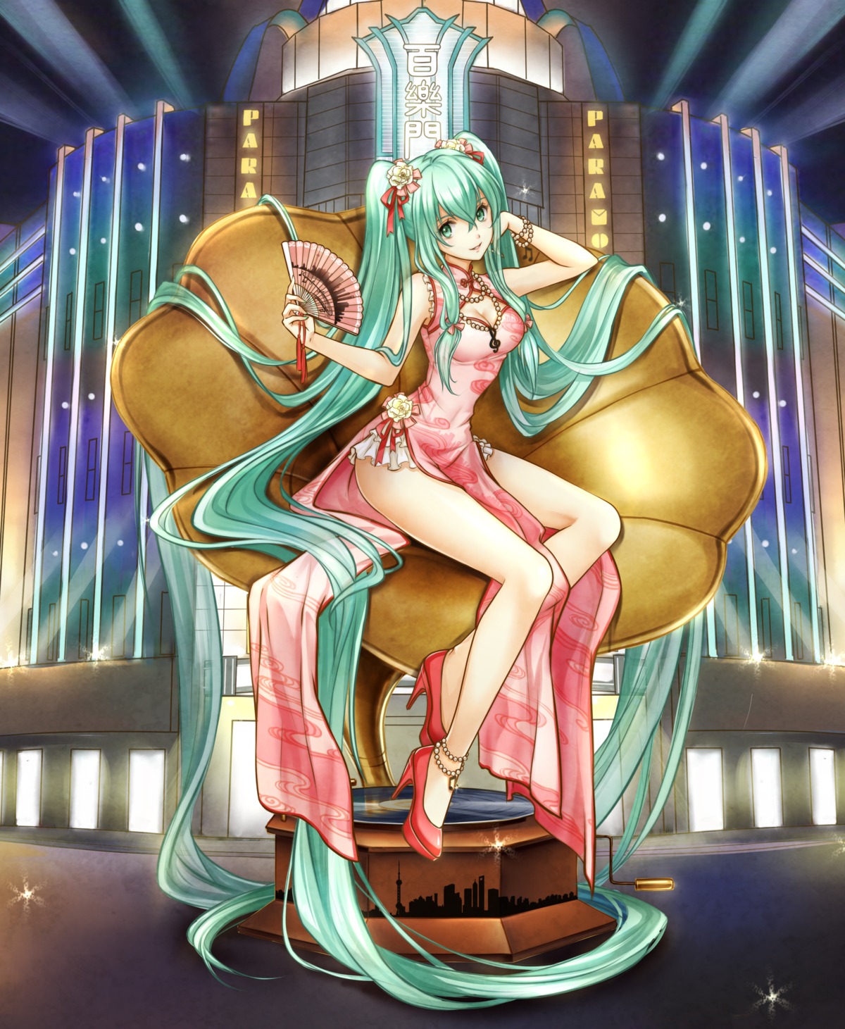 chinadress, cleavage, hatsune_miku, heels, syrinxwell311, vocaloid