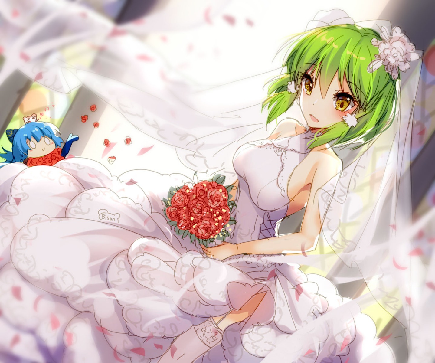 bison_cangshu, dress, new_orelands_(zhanjianshaonv), no_bra, stockings, thighhighs, wedding_dress, zhanjianshaonv