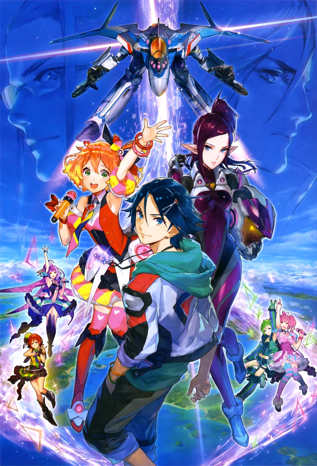bodysuit, dress, freyja_wion, hayate_immelmann, kaname_buccaneer, macross_delta, makina_nakajima, mecha, mikumo_guynemer, mirage_farina_jenius, mita_chisato, pointy_ears, reina_prowler, thighhighs, vf-31_siegfried