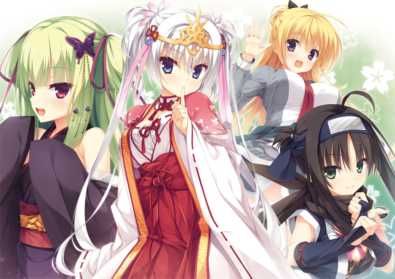 cleavage, hitachi_mako, japanese_clothes, kobuichi, lena_liechtenauer, lolita_fashion, miko, murasame_(senren_banka)