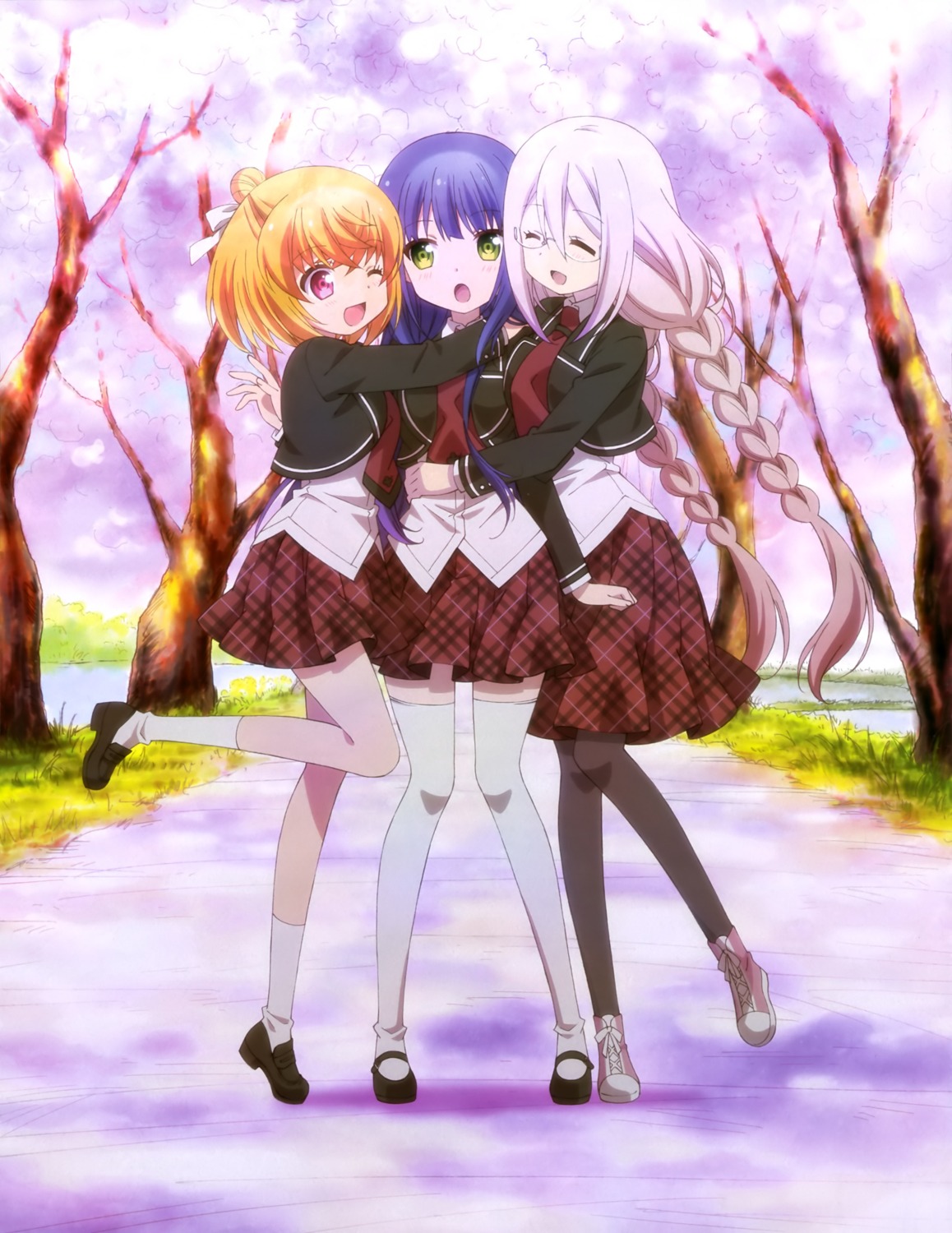 anne_happy, hanakoizumi_an, hibarigaoka_ruri, kumegawa_botan, megane, pantyhose, seifuku, thighhighs
