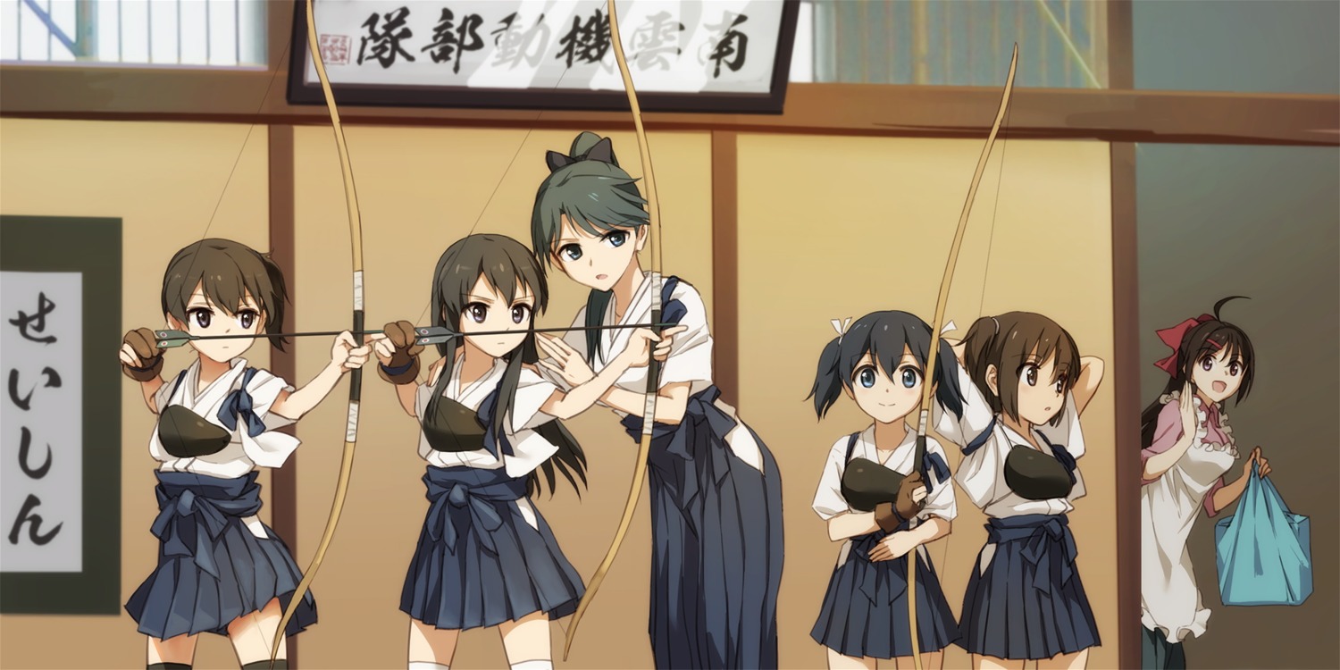 akagi_(kancolle), hiryuu_(kancolle), houshou_(kancolle), japanese_clothes, kaga_(kancolle), kantai_collection, kisetsu, maid