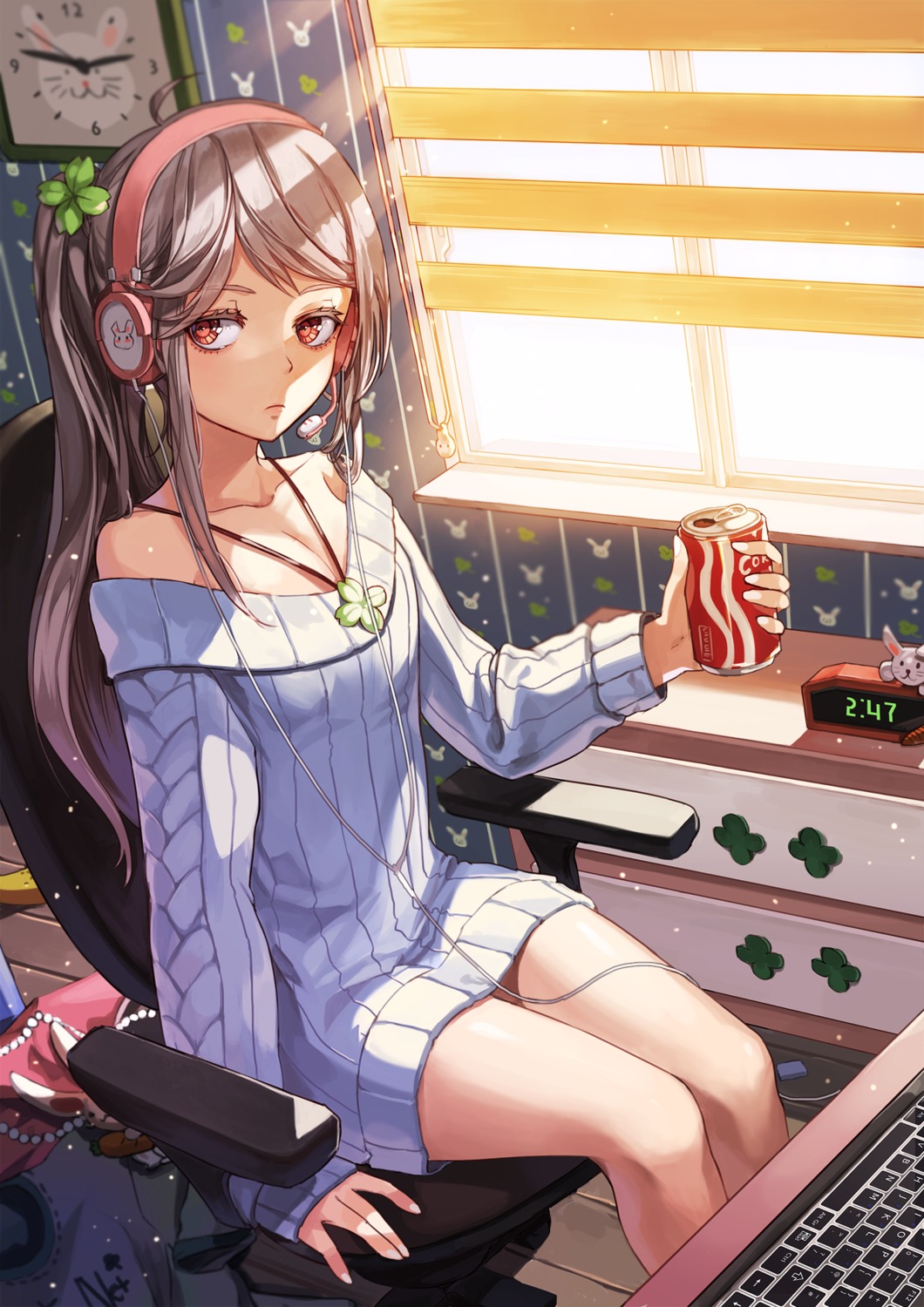 cleavage, headphones, limobok, sweater
