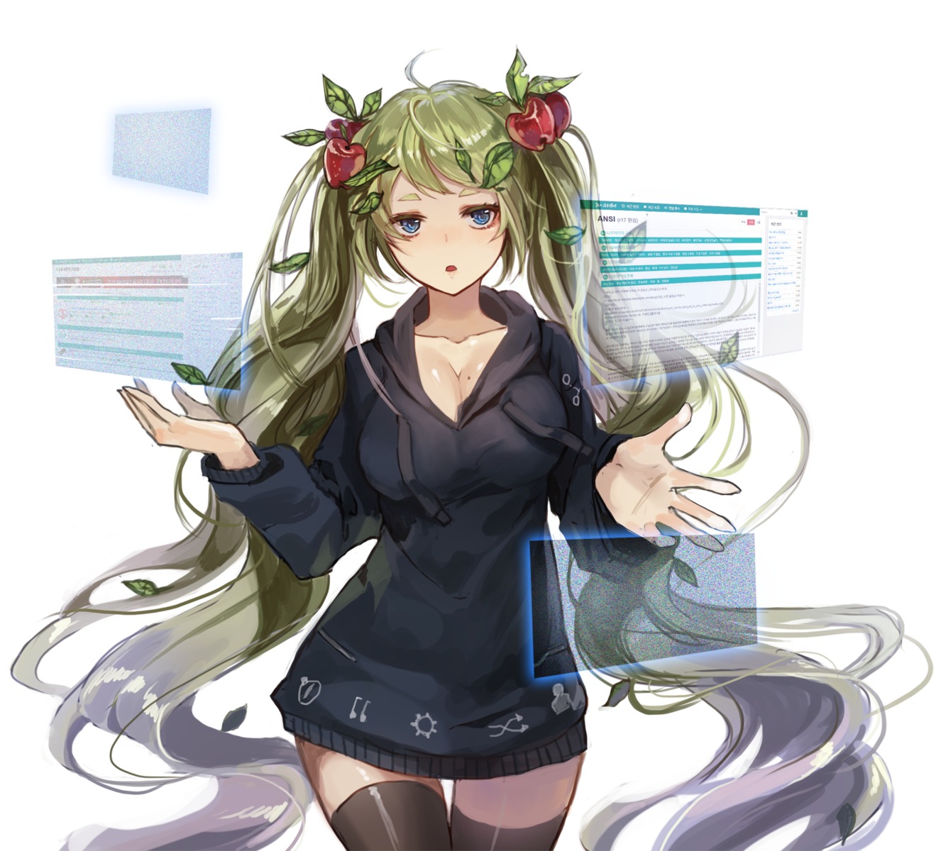 cleavage, limobok, sweater, thighhighs