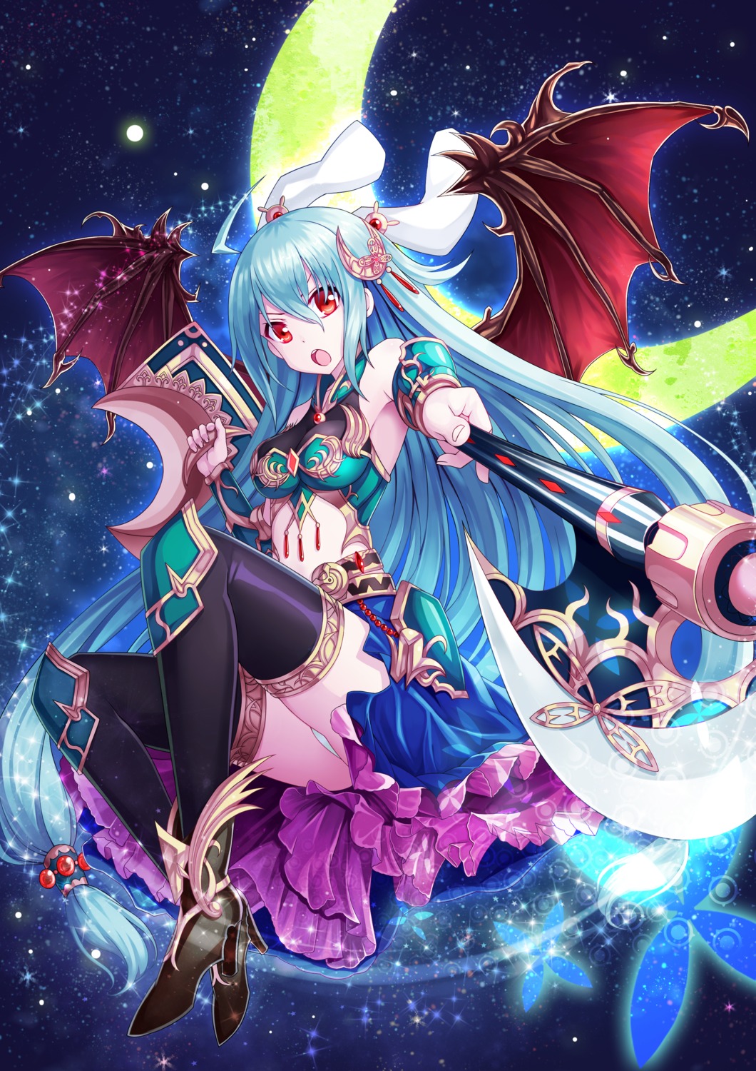 animal_ears, armor, heels, ling_si, pantsu, thighhighs, weapon, wings