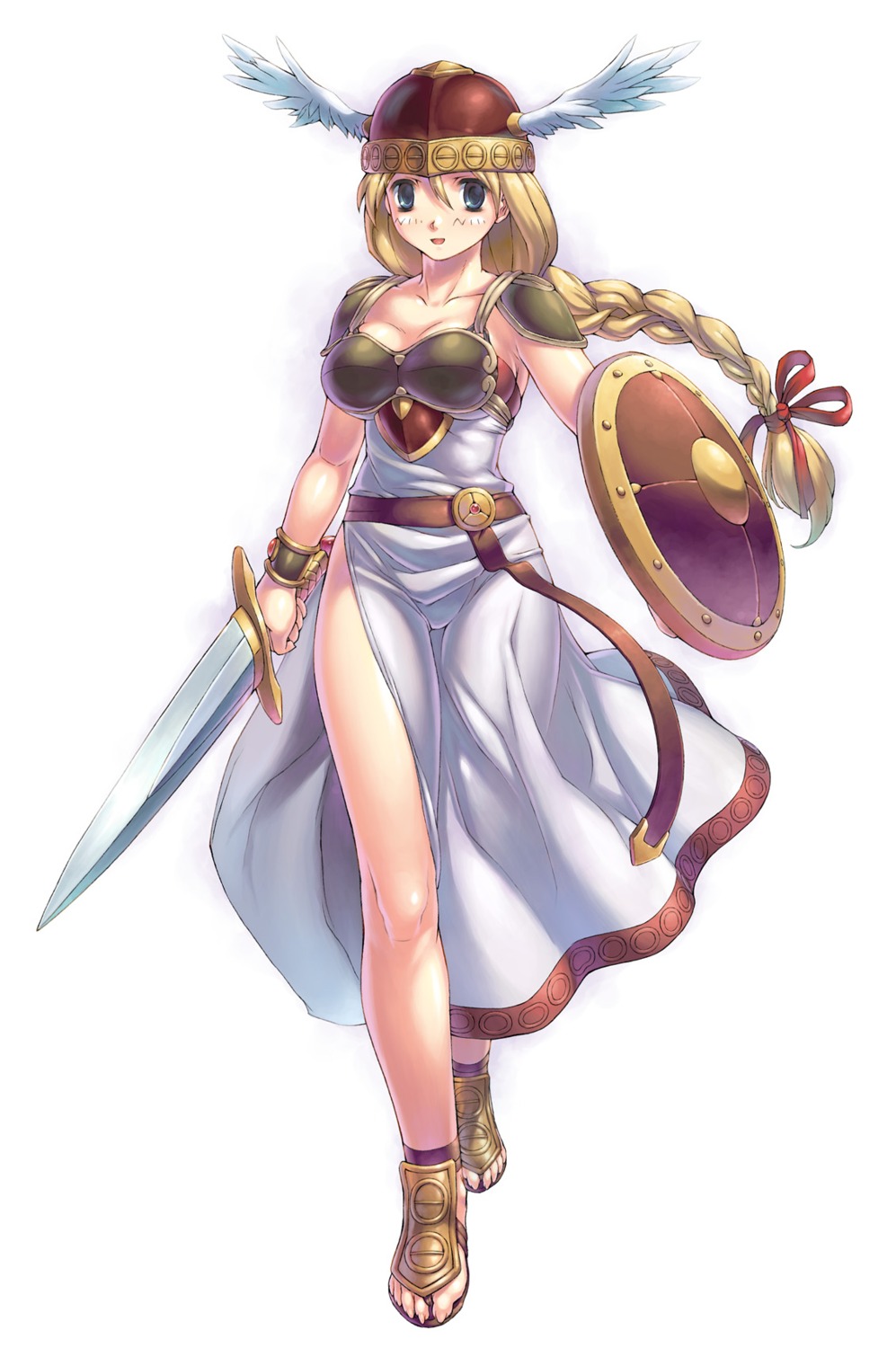 armor, cleavage, dress, nopan, sword, uchiu_kazuma, valkyrie_(vnd), valkyrie_no_densetsu