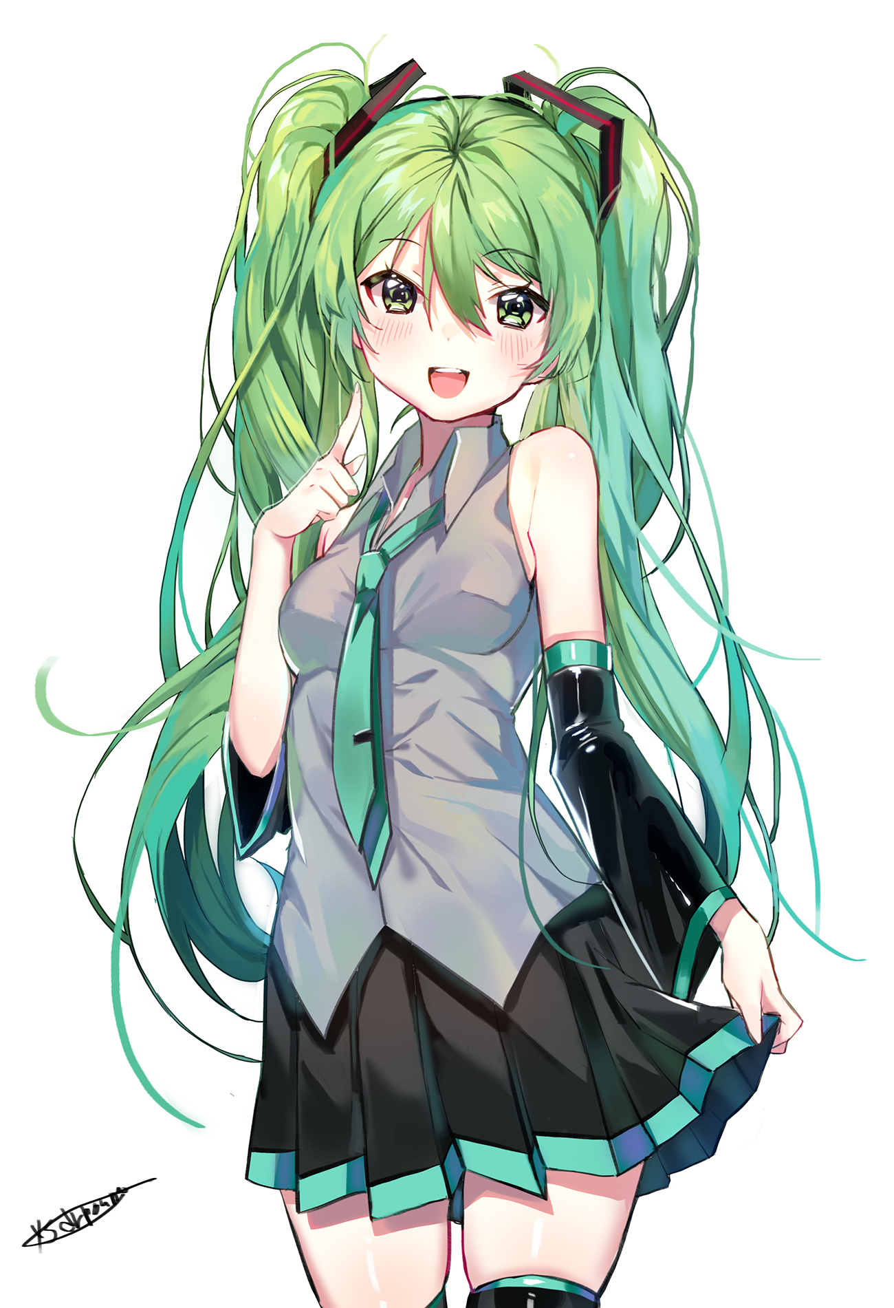 autographed, dr_poapo, hatsune_miku, skirt_lift, thighhighs, vocaloid