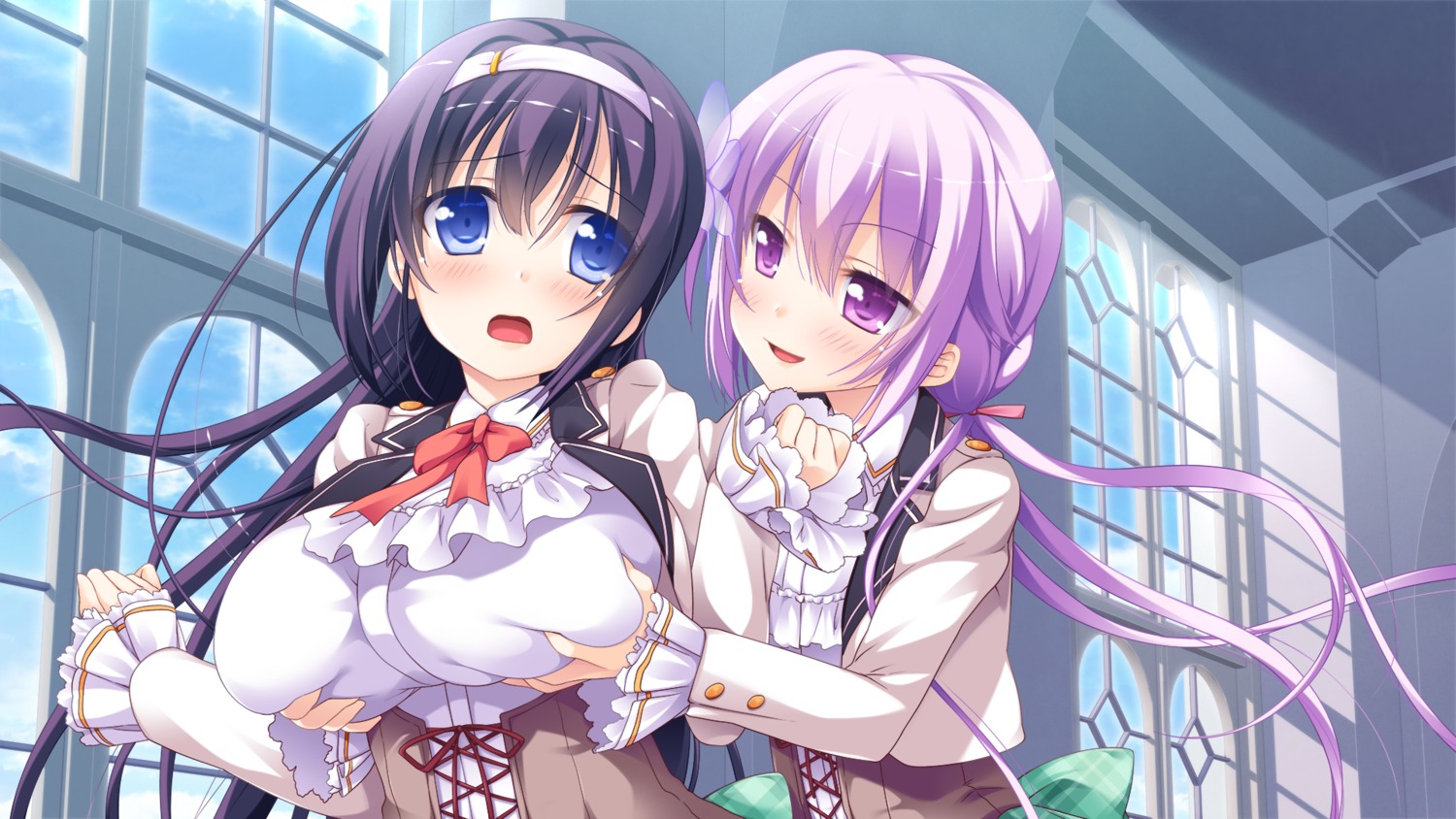 breast_grab, game_cg, nanase_meruchi, seifuku, seresutia_aria, unlucky_re:birth/reverse, windmill, yuri