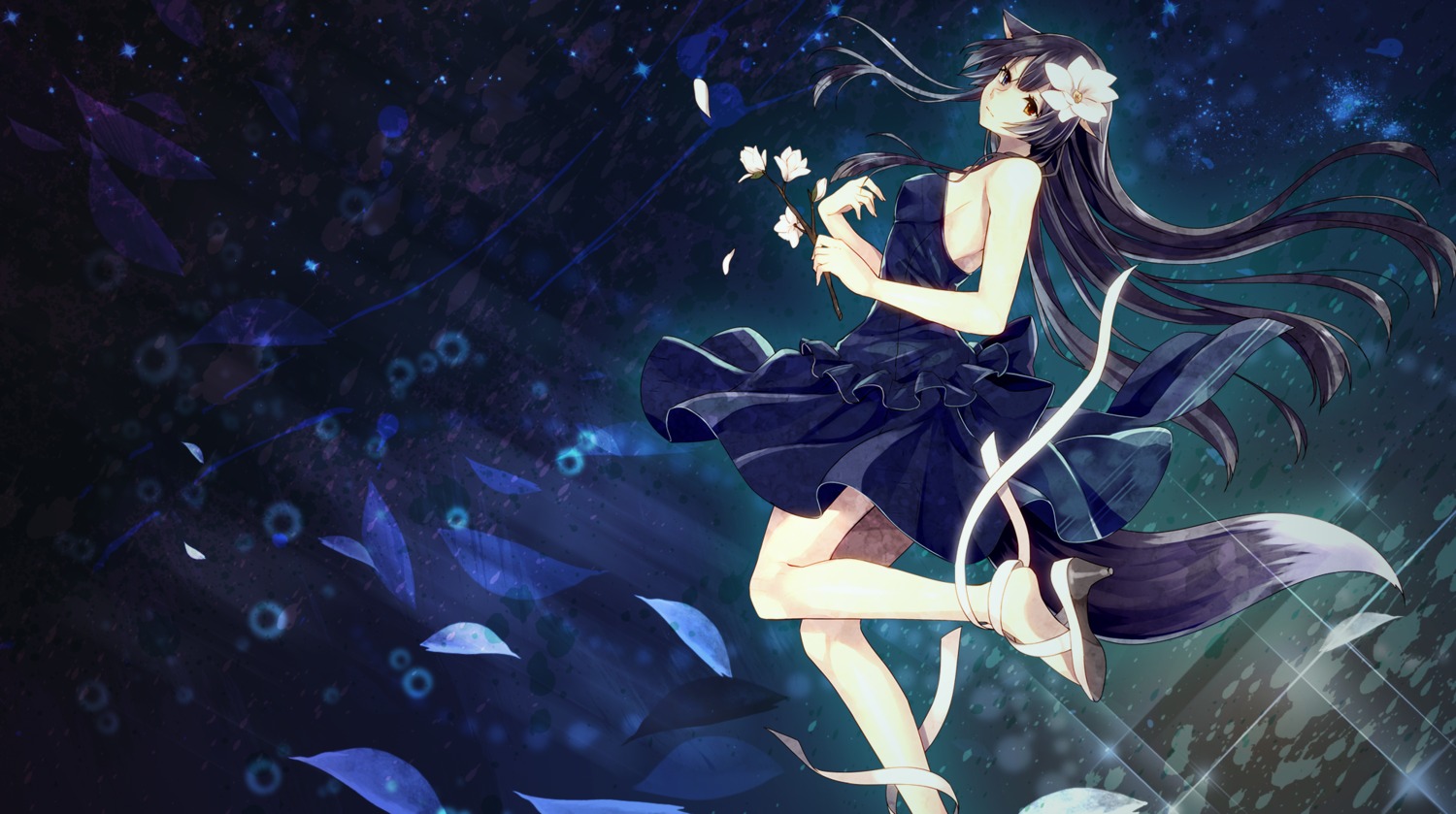 akesato_(utau), animal_ears, dress, heels, no_bra, tail, toudou_charo, utau