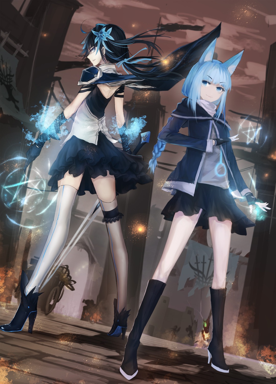 animal_ears, armor, heels, mek, pixiv_fantasia, pixiv_fantasia_fallen_kings, sword, thighhighs