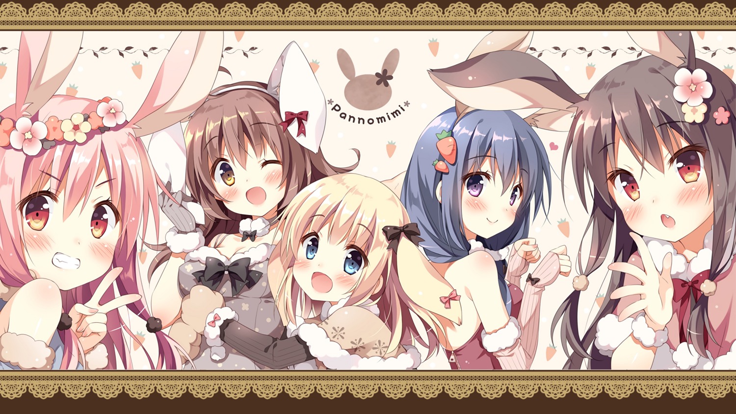animal_ears, bunny_ears, cleavage, cocoa_(pan), no_bra, pan, pan_no_mimi, ten_(pan)