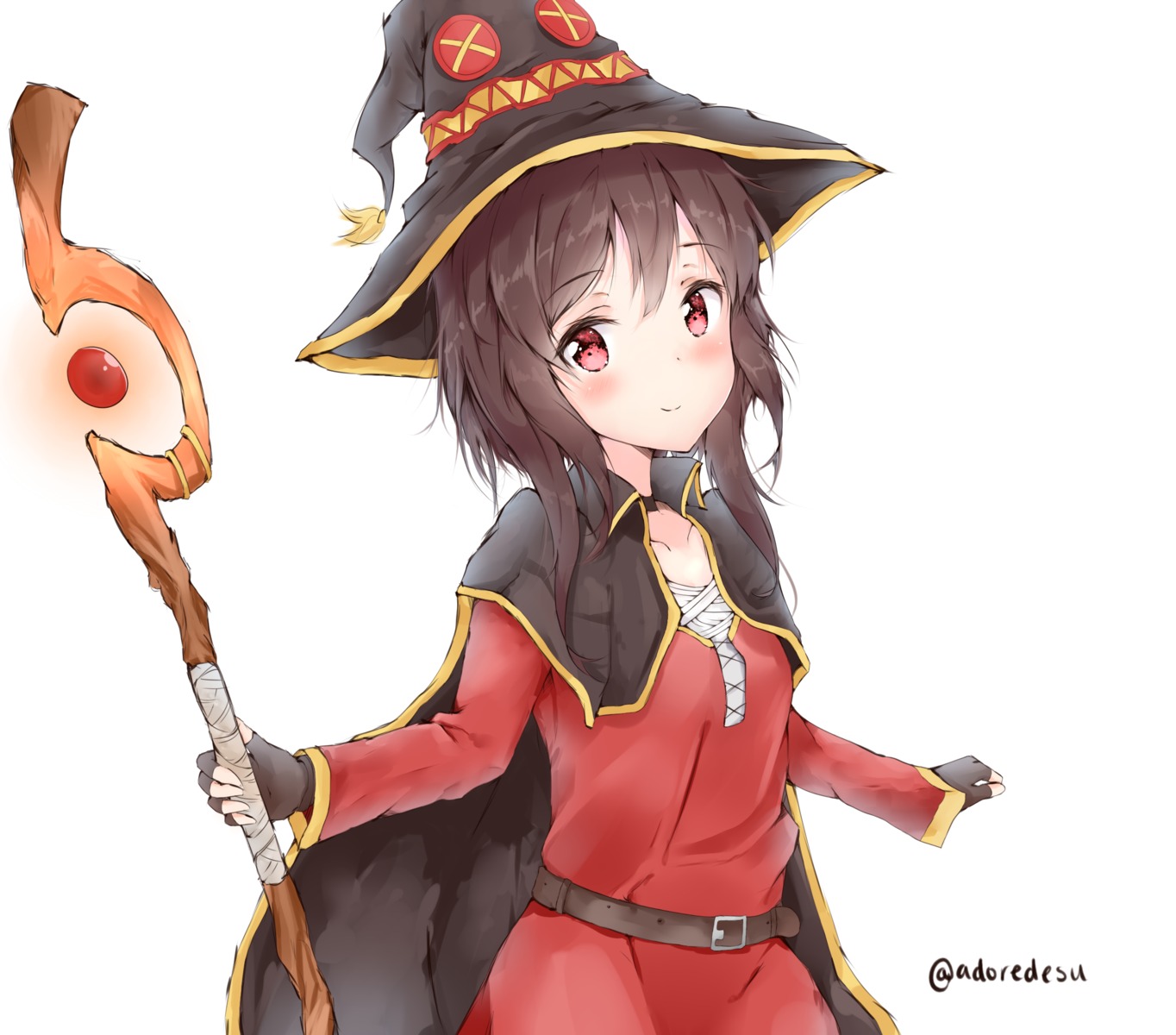 adore, dress, kono_subarashii_sekai_ni_shukufuku_wo!, megumin, weapon, witch