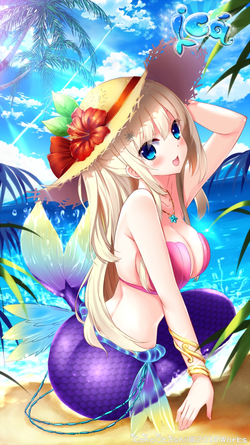 bikini_top, cleavage, kaho_okashii, mermaid, monster_girl, swimsuits, tail, wet