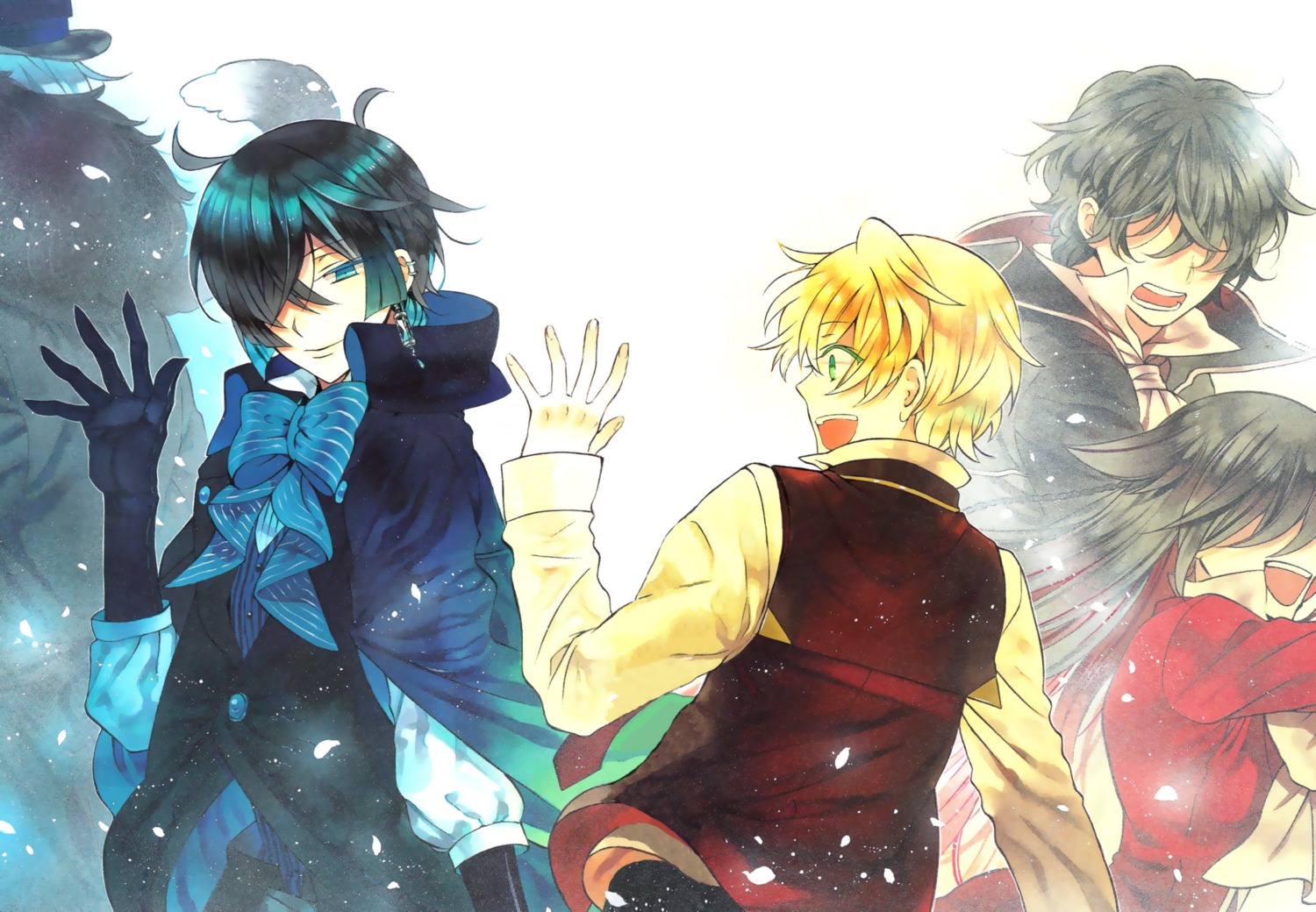 alice_(pandora_hearts), gilbert_nightray, male, mochizuki_jun, oz_vessalius, pandora_hearts, vanitas_(vanitas_no_carte), vanitas_no_carte