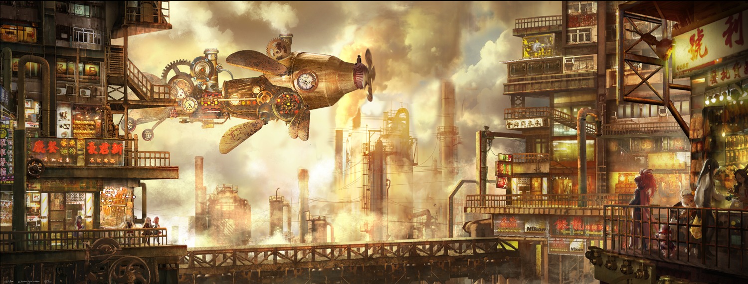 dress, horns, landscape, lost_elle, megane, pixiv_fantasia, pixiv_fantasia_fallen_kings, pointy_ears