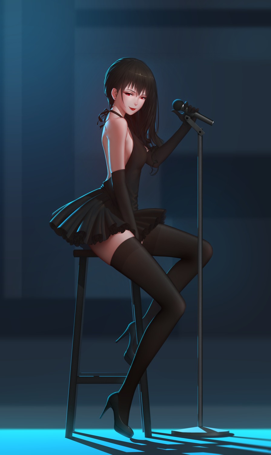 dress, heels, maredoro, no_bra, thighhighs