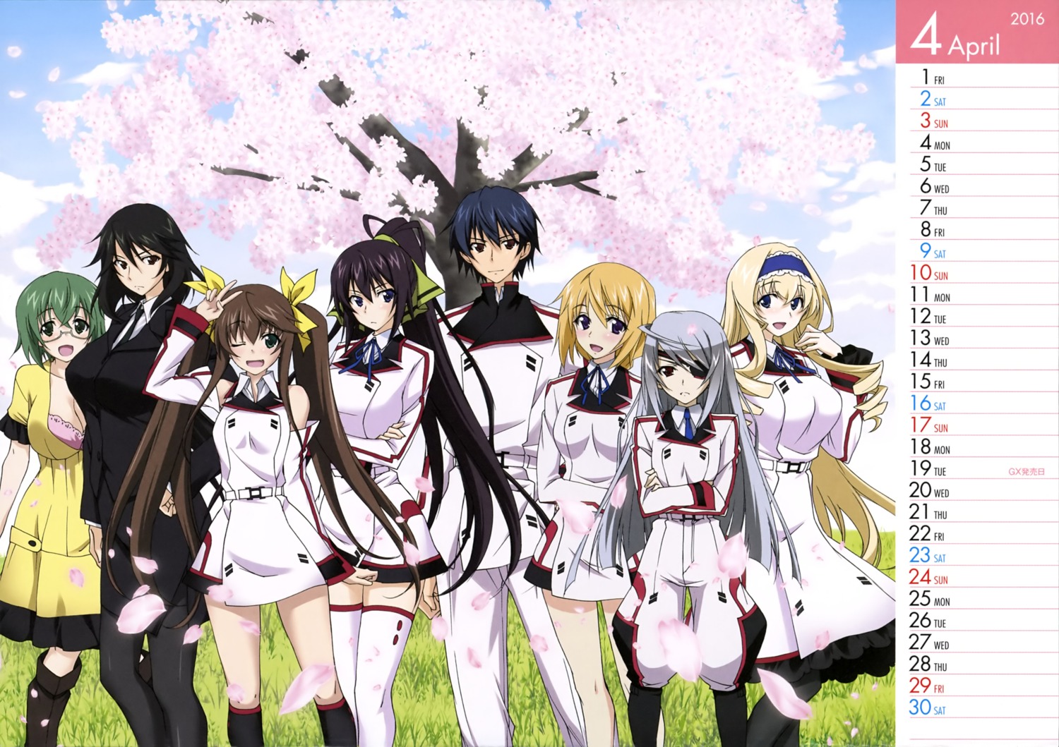 bra, calendar, cecilia_alcott, charlotte_dunois, cleavage, eyepatch, huang_lingyin, infinite_stratos