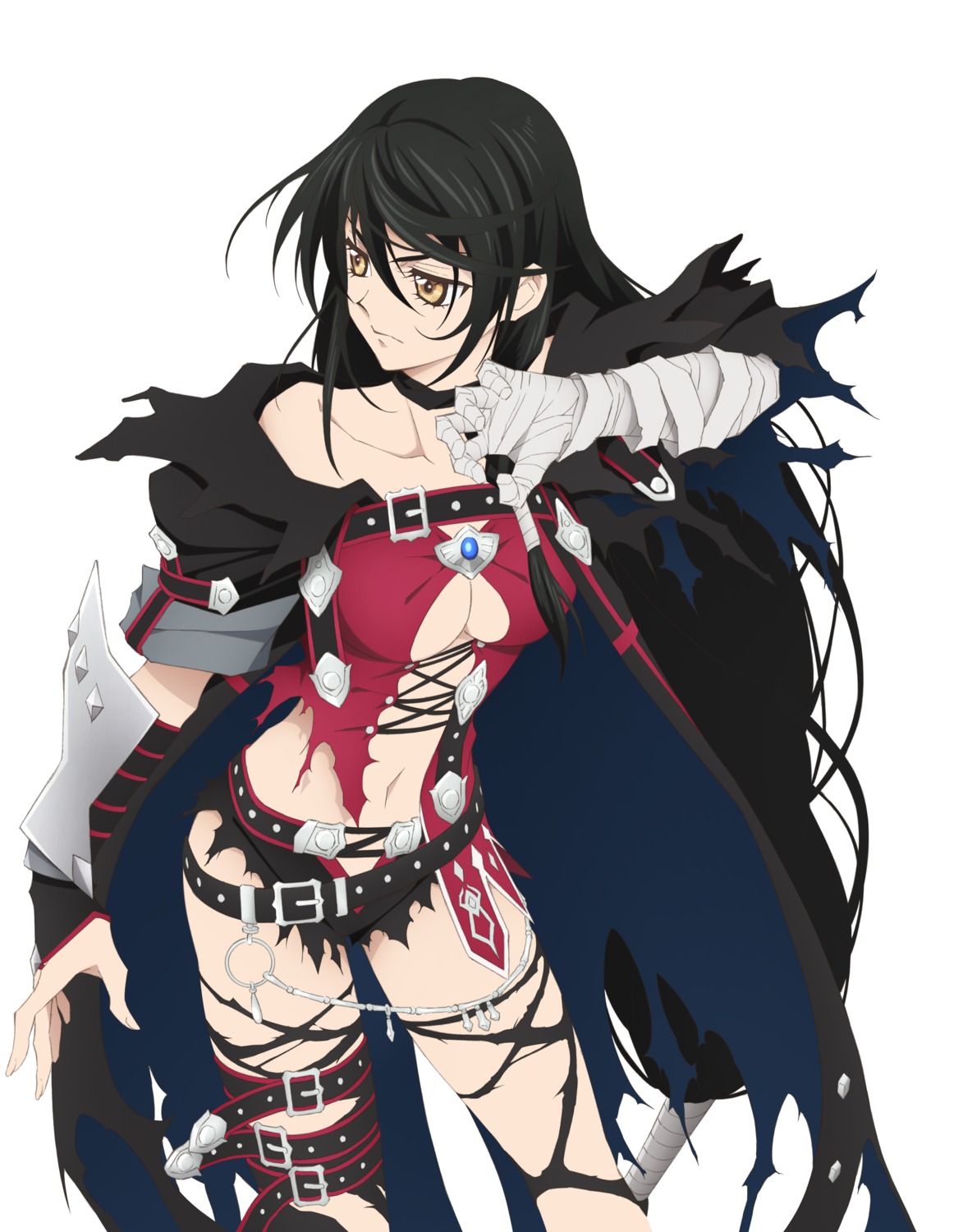 armor, bandages, bandai_namco, cleavage, digital_version, inomata_mutsumi, no_bra, tales_of, tales_of_berseria, thighhighs, torn_clothes, velvet_crowe
