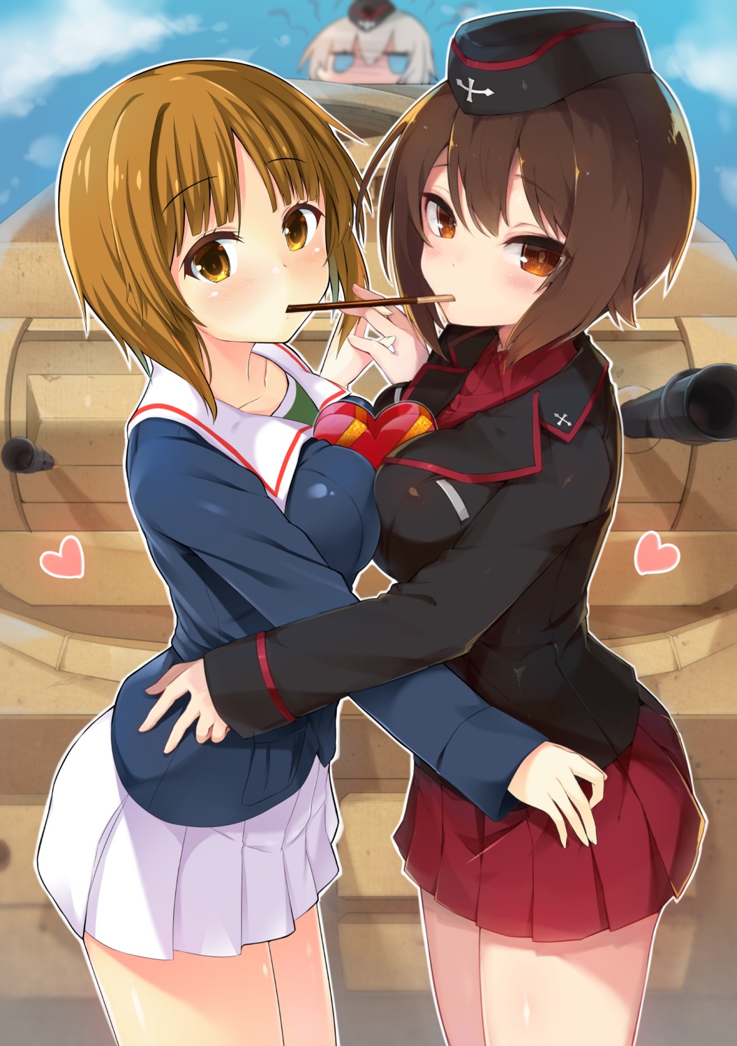 girls_und_panzer, itsumi_erika, nishizumi_maho, nishizumi_miho, symmetrical_docking, tefun, uniform, valentine