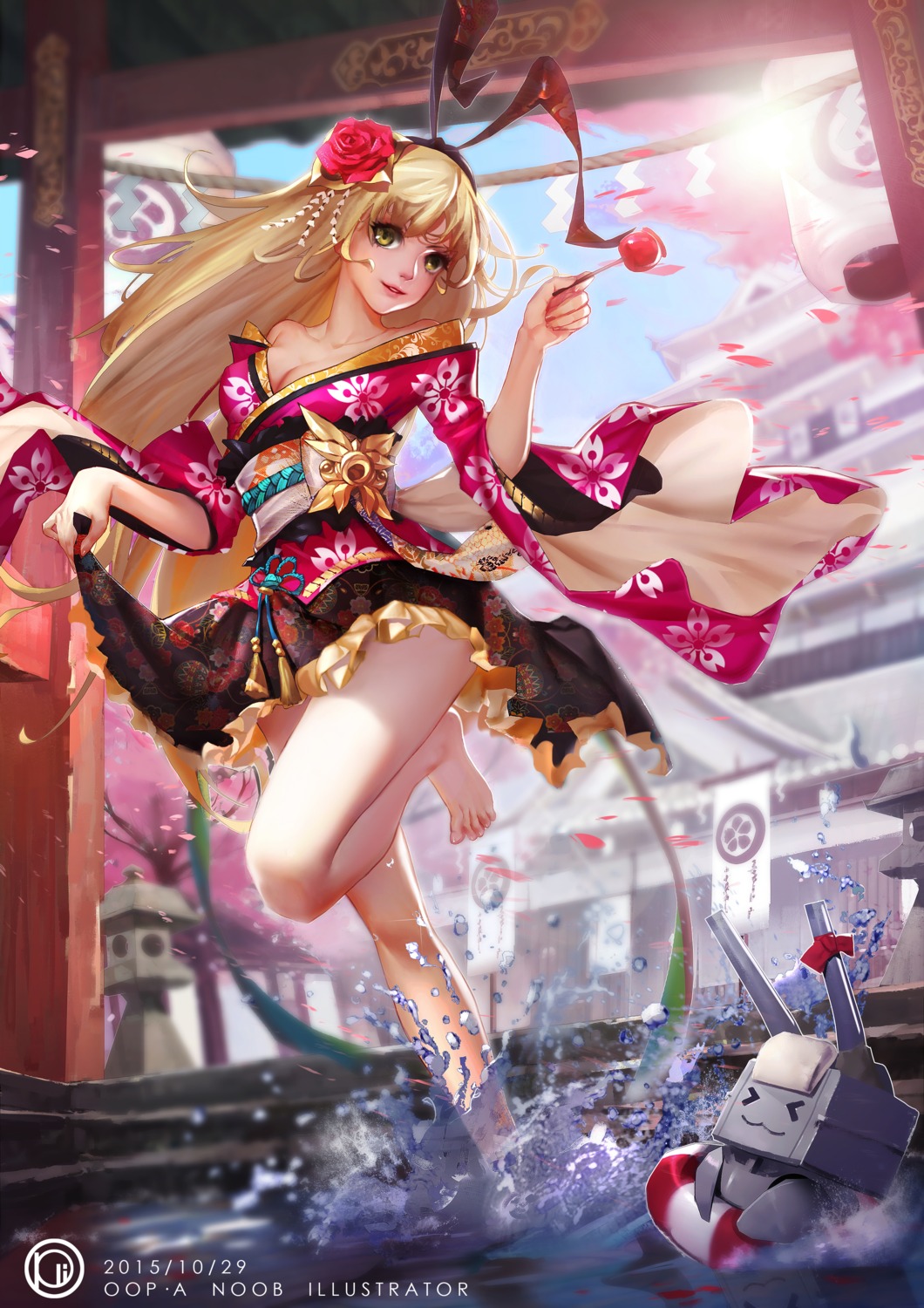 cleavage, kantai_collection, kimono, lolita_fashion, official_watermark, oop, open_shirt, rensouhou-chan, shimakaze_(kancolle), skirt_lift, wa_lolita, wet