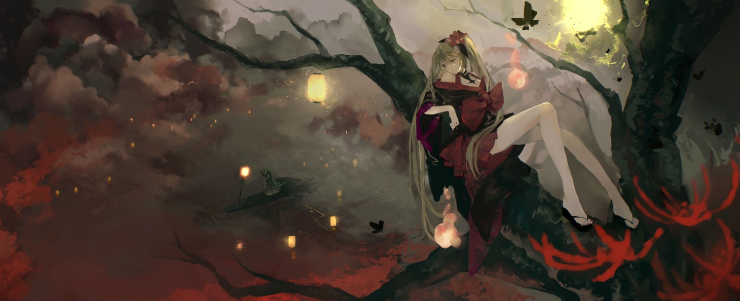 bou_shaku, dress, hatsune_miku, kimono, landscape, vocaloid