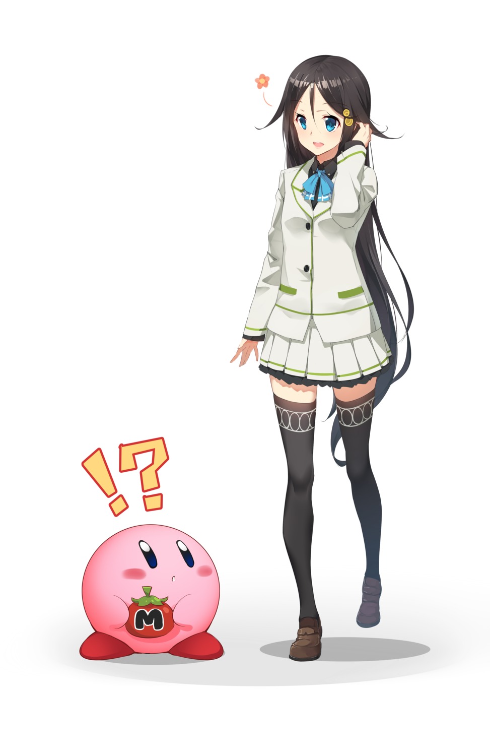 crossover, izumi_reina, kirby, kirby_(character), musaigen_no_phantom_world, seifuku, thighhighs