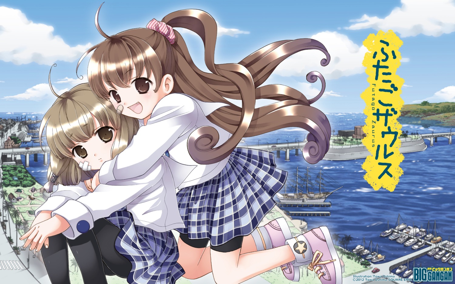 bandaid, bike_shorts, ooshima_towa, pantyhose, seifuku, wallpaper