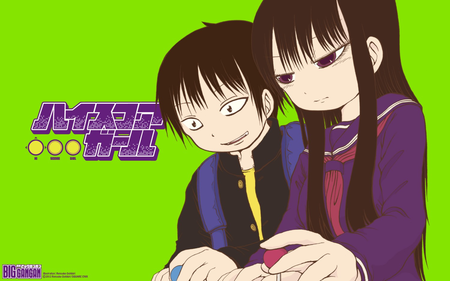 high_score_girl, oono_akira, oshikiri_rensuke, seifuku, wallpaper, yaguchi_haruo