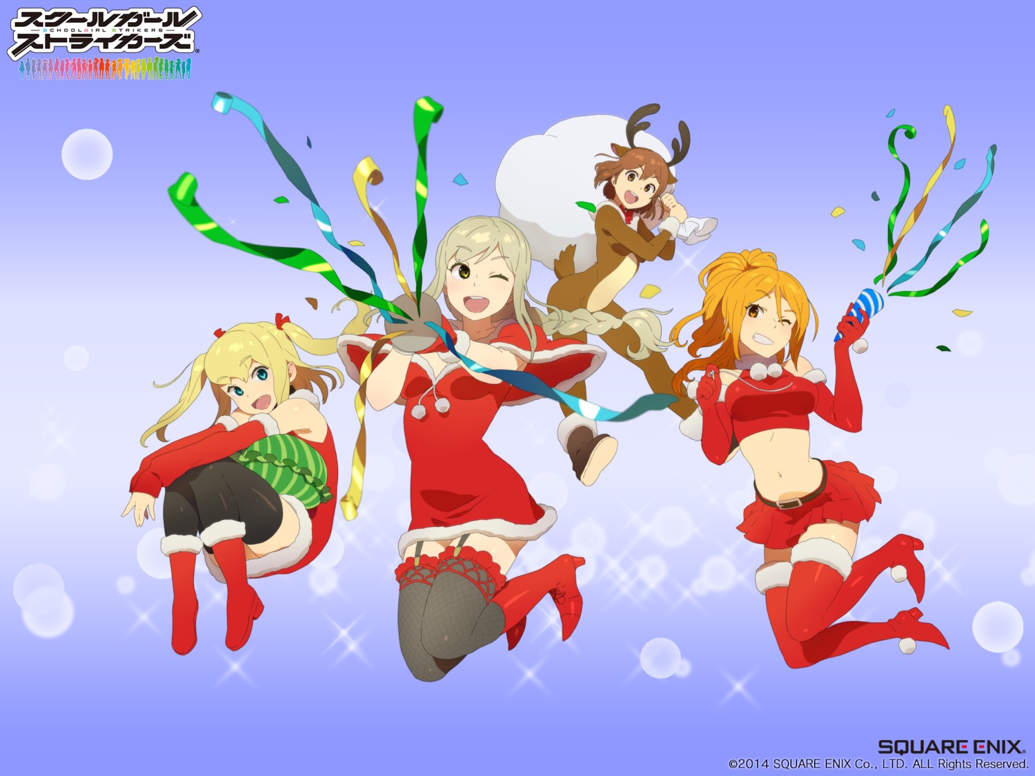 animal_ears, christmas, cleavage, dress, fishnets, heels, hinomiya_niho, horns
