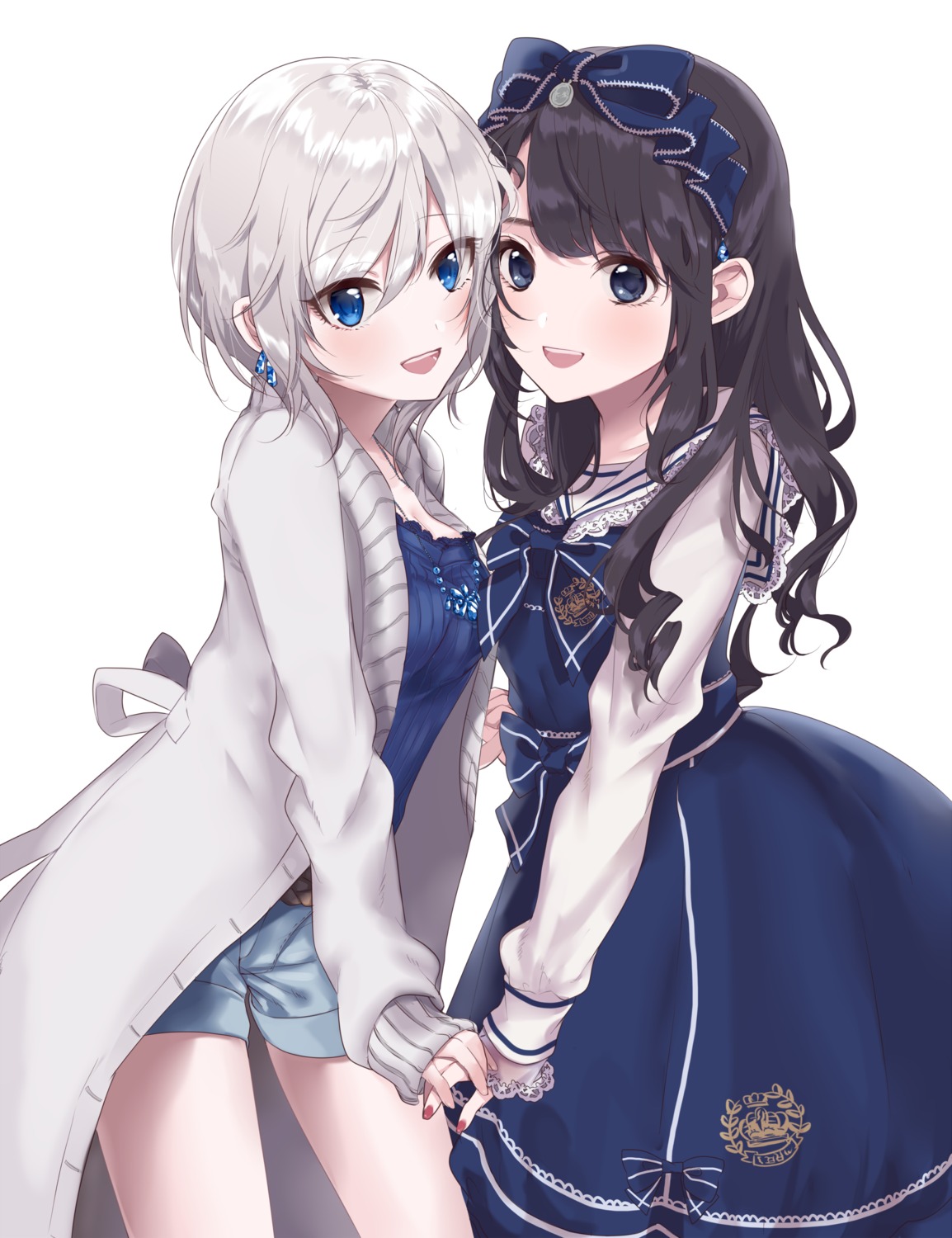 anastasia_(idolm@ster), dress, misumi, sweater, symmetrical_docking, the_idolm@ster, the_idolm@ster_cinderella_girls, uesaka_sumire