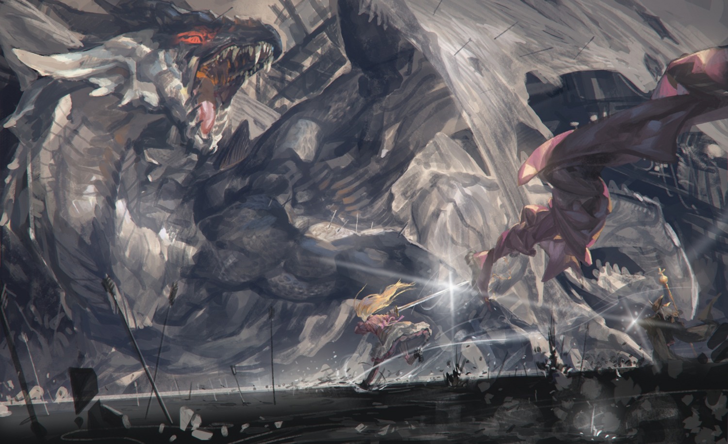alcd, dress, monster, pantyhose, pixiv_fantasia, pixiv_fantasia_new_world, sword