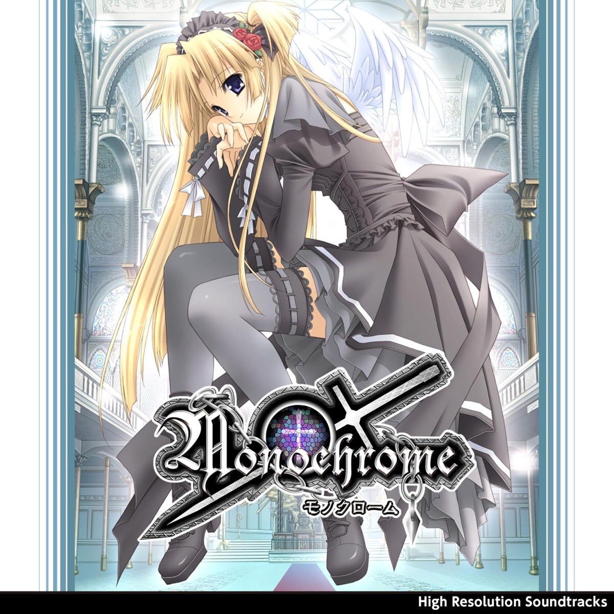 disc_cover, dress, gothic_lolita, heels, lolita_fashion, monochrome_(game), suzuhira_hiro, thighhighs, wings