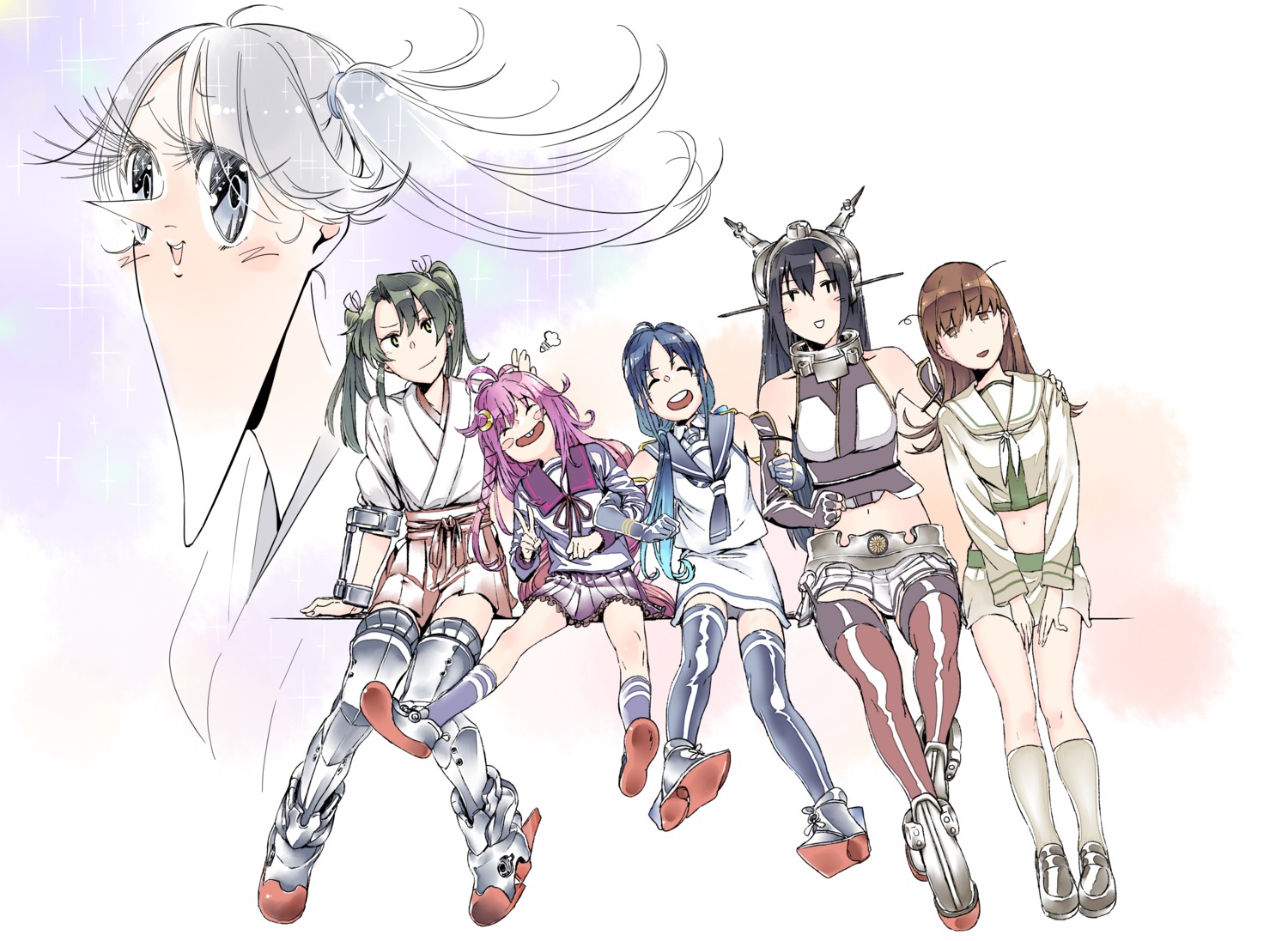 heels, japanese_clothes, kaga_(kancolle), kantai_collection, nagato_(kancolle), ooi_(kancolle), seifuku, stockings