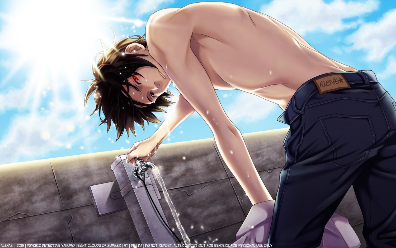 heterochromia, male, oda_suzuka, saitou_yakuma, shinrei_tantei_yakumo, topless, wallpaper, watermark