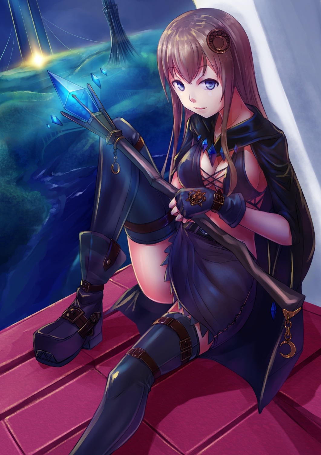 bikini_top, cleavage, heels, nanjyolno, swimsuits, thighhighs, weapon