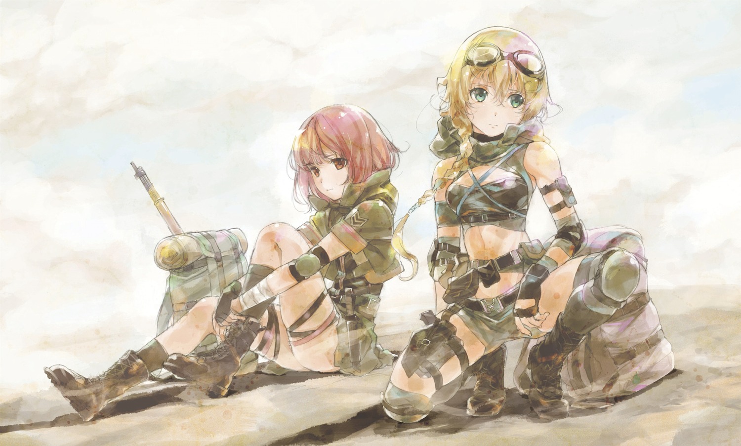gun, hosoi_mieko, thighhighs, uniform, weapon