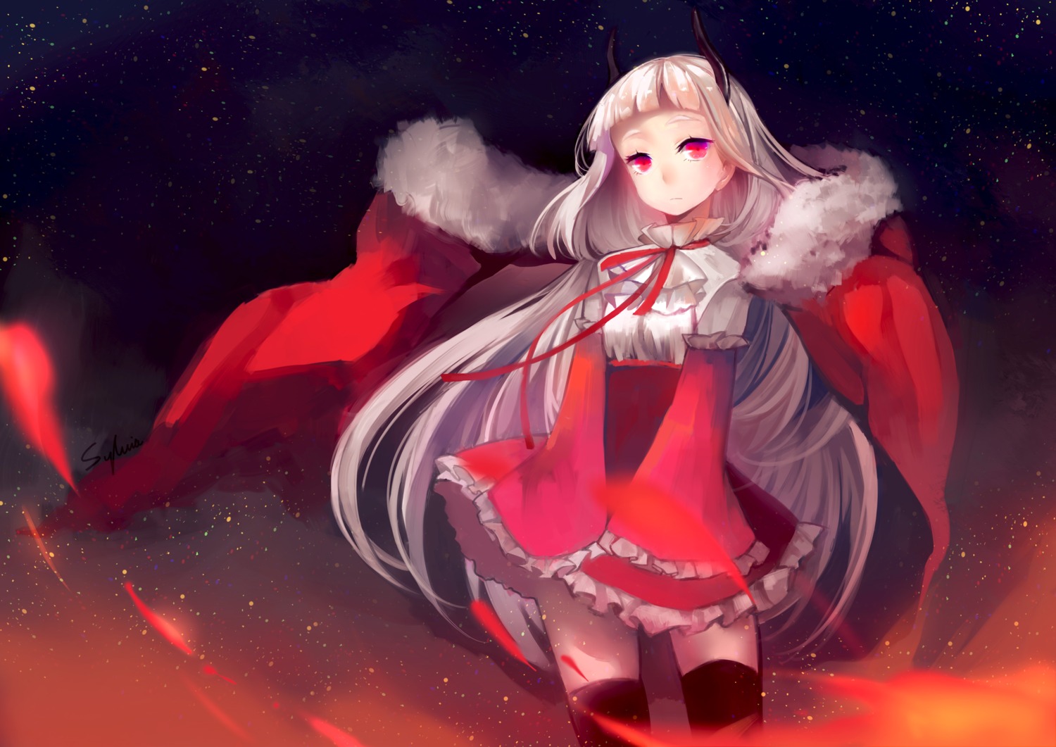 dress, horns, pixiv_fantasia, pixiv_fantasia_5, slyvia, thighhighs