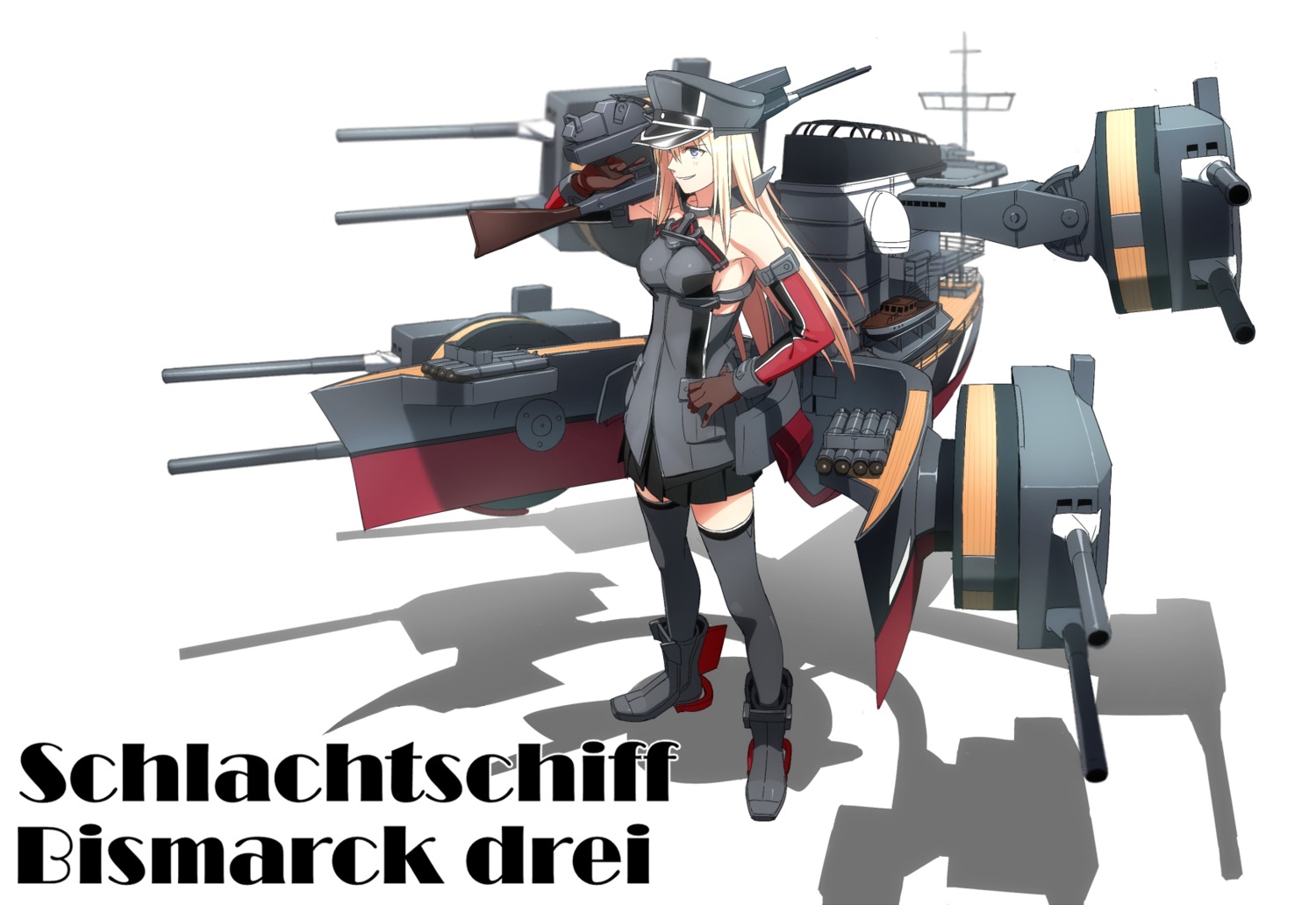 bismarck_(kancolle), heels, kantai_collection, kinosuke, no_bra, thighhighs