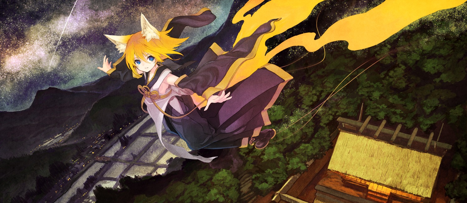 animal_ears, kagamine_rin, kitsune_(kazenouta), no_bra, vocaloid