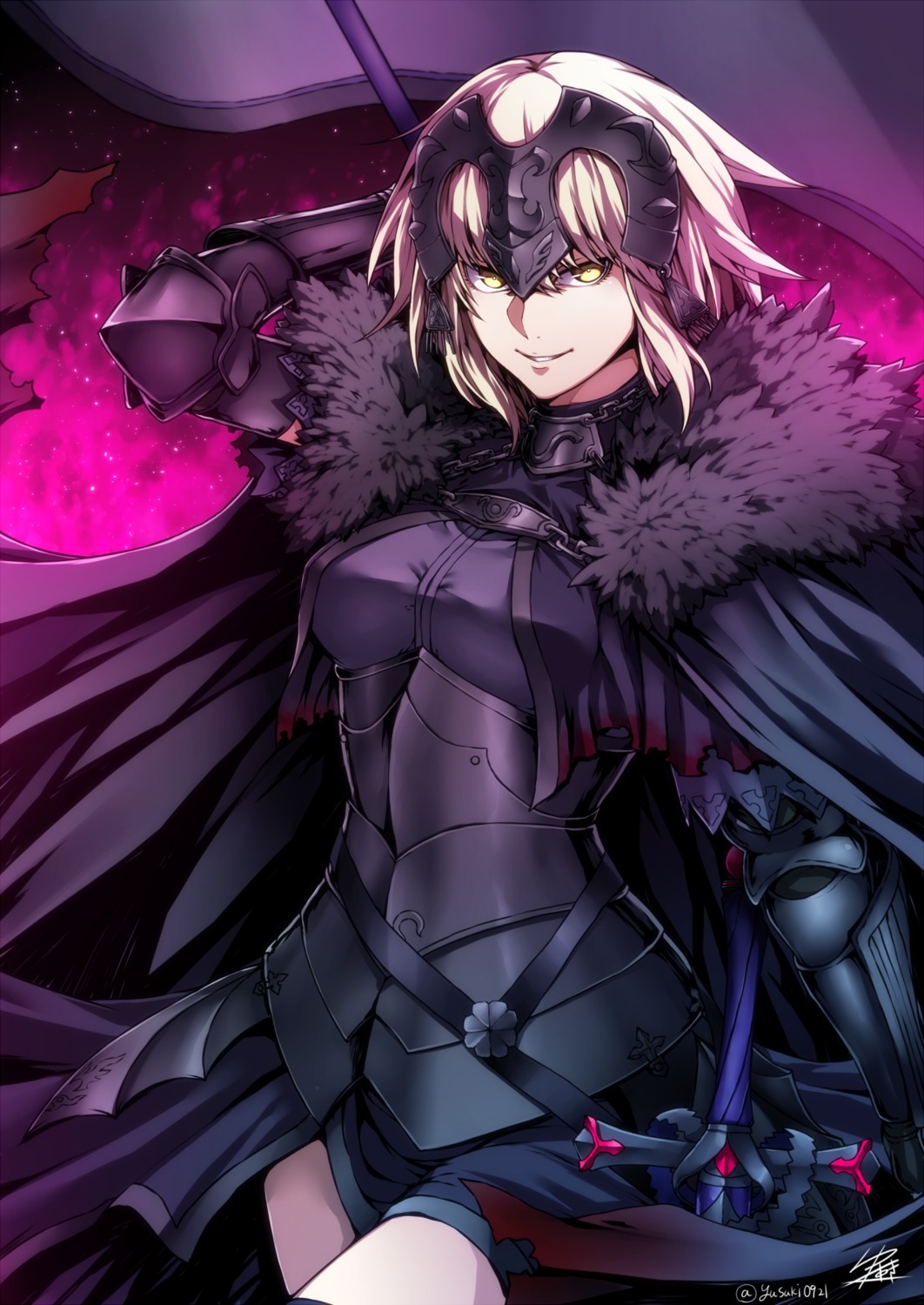 armor, fate/grand_order, jeanne_d'arc, jeanne_d'arc_alter_(fate), sword, thighhighs, yusuki_(fukumen)