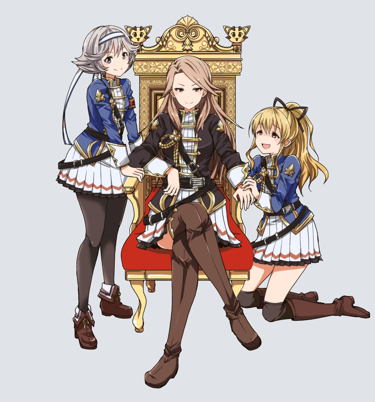 farrah_(granblue_fantasy), granblue_fantasy, heels, katarina_(granblue_fantasy), kidachi, pantyhose, thighhighs, uniform, vila_(granblue_fantasy)