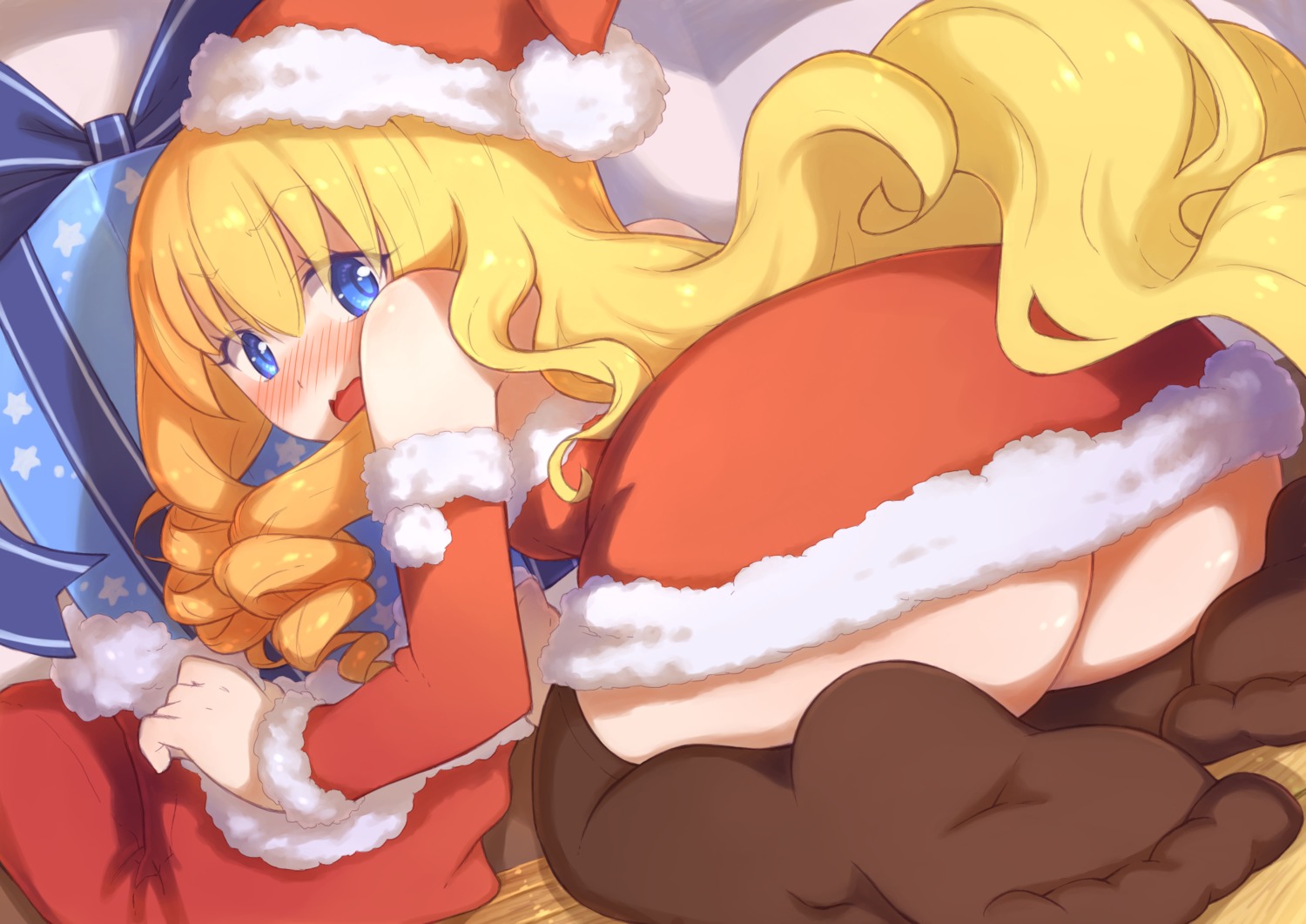 amagi_brilliant_park, ass, christmas, dress, feet, gun_(artist), latifah_fleuranza, nopan, thighhighs