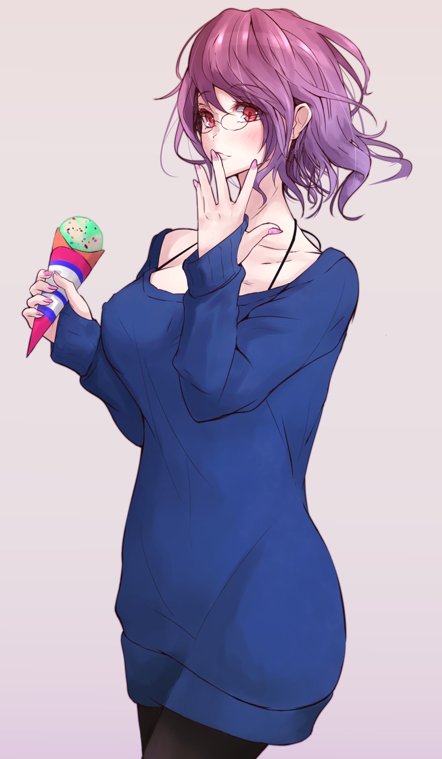 akiyama_cz4a, bra, megane, pantyhose, saigyouji_yuyuko, sweater, touhou