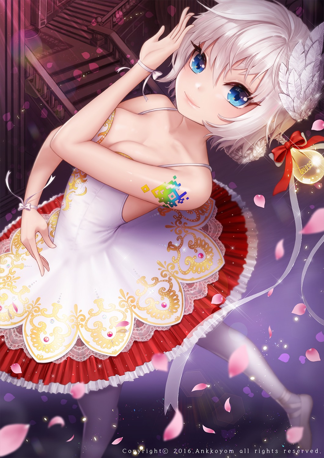 ango, cleavage, dress, no_bra, pantyhose, qurare:_magic_library, tattoo