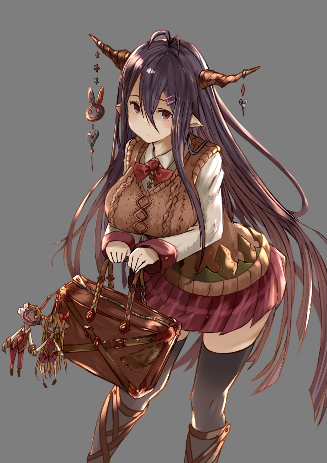 danua, granblue_fantasy, horns, pointy_ears, seifuku, thighhighs, yatsuka_(846)